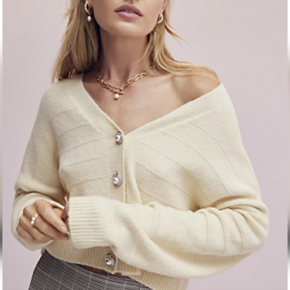 Jewel Button Embossed Knit Cardigan